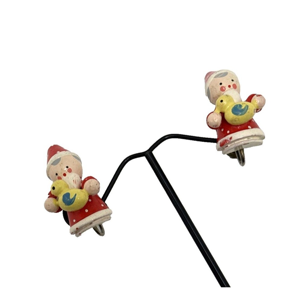 Vintage Christmas Santa Claus Wood Earrings Screw Back Holiday Statement 1 1/8"